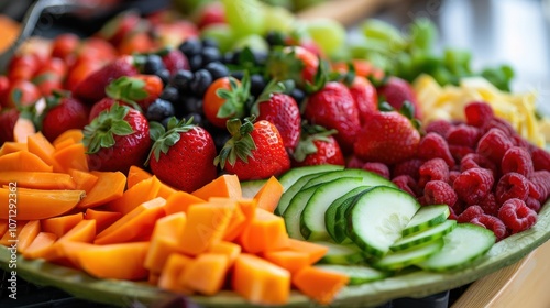 A closeup of a fruit and vegetable platter b with colorful and nutritious options served as a light and healthy snack during a wellness workshop.