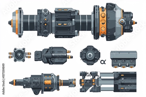 An intricate illustration of an industrial ejector mechanism with detailed components set against a white backdrop.