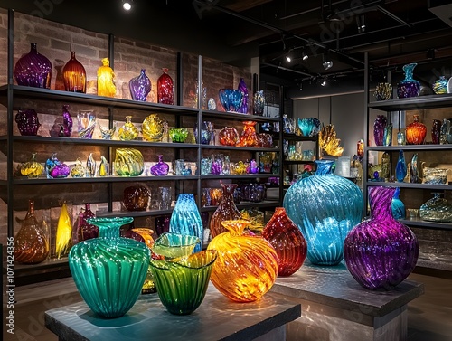 Masterful Artisanal Glass Blowing Display in Dramatic Lighting and Vibrant Hues