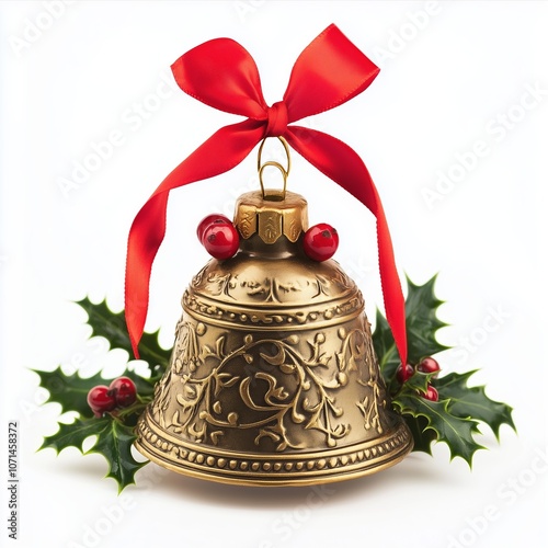 Beautiful Christmas bell adorned with holly and a red bow for festive celebrations