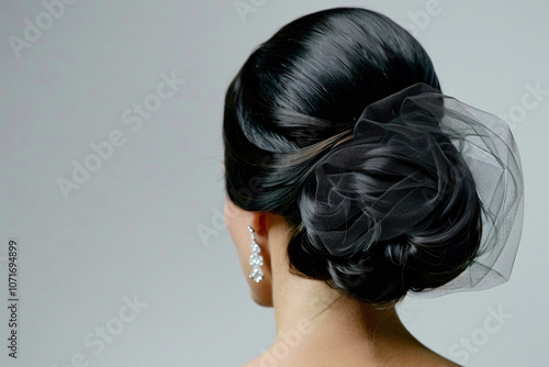 modern interpretation of mantilla comb hairstyle, clean lines