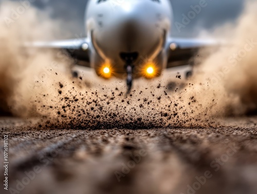 A large jetliner taking off from an airport runway