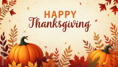 A festive backdrop featuring pumpkins and autumn leaves in rich oranges and yellows, expressing joyful Thanksgiving sentiments and seasonal warmth Thanksgiving day concept