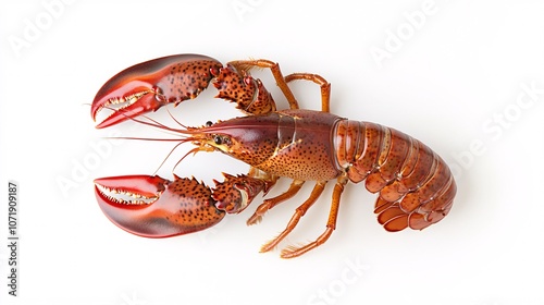 51.Lobster isolated on a white background as fresh seafood or shellfish food concept as a complete red shell crustacean in an overhead view: