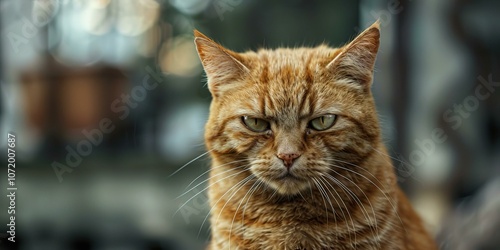 ginger cat staring at the camera with an annoyed expression on its face