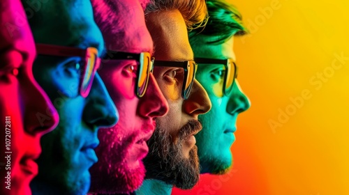 A Close-up Shot of a Group of people with modern, gradient backgrounds