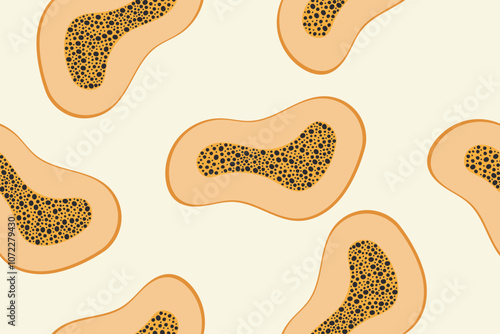 Papaya seamless background. Patterned exotic fruit backdrop design for textile, banner, cover, brochure, wrapping, wallpaper.