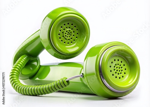 Panoramic View of a Green Telephone Receiver Isolated on a Bright White Background for Creative and Minimalistic Designs