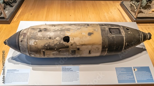 Disarmed old fashioned bomb from world war ii exhibited in museum