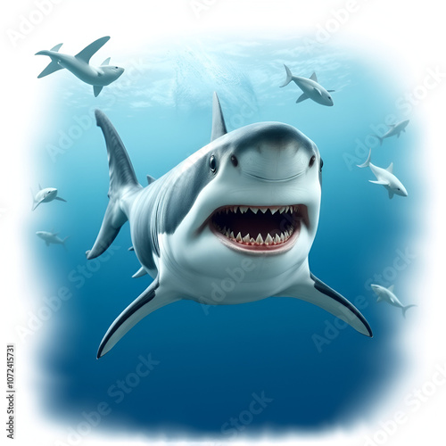 The Great White Shark - Carcharodon carcharias is a world's largest known extant predatory fish. Animals on white background.