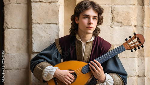 Young Medieval Minstrel with Lute