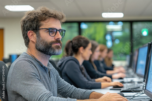 Diverse Team Of Customer Service Reps Collaborating In An Open Office Space, With Computers And Communication Tools, Emphasizing Teamwork And Support