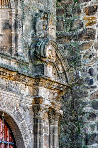 Image of the Cardinal Virtue of the Fortress. Detail of the north facade of the Church of the Assumption in Puertollano, Ciudad Real Province, Spain