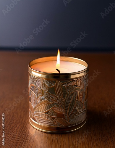 Golden candle with leaf design