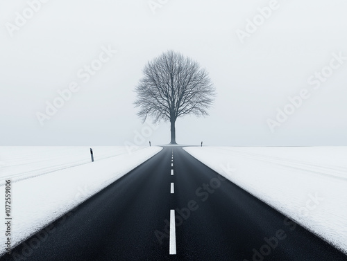 Minimalist landscape of an empty road stretching into horizon