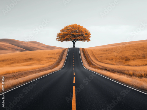 Minimalist landscape of an empty road stretching into horizon