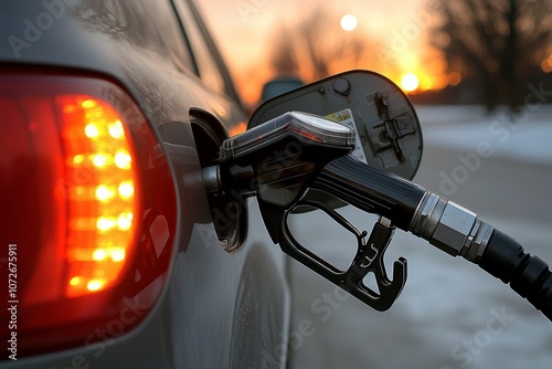 A car is being filled with gas at a gas station