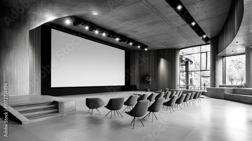 Modern cinema hall with empty seats