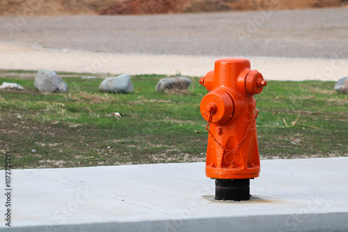 orange fire hydrant on sidewalk