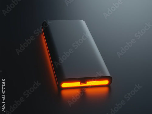 a modern power bank with glowing neon green accents symbolizing advanced charging technology and portability