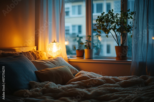 Bedroom setup with blackout curtains, perfect for undisturbed sleep.