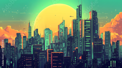 Futuristic utopia megacity concept. green eco friendly metropolis illustration. generative ai. Utopia. Illustration