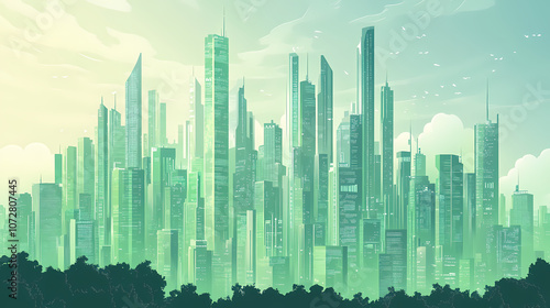 Futuristic utopia megacity concept. green eco friendly metropolis illustration. generative ai. Utopia. Illustration