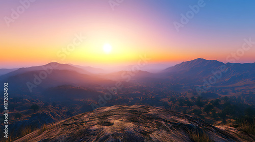 Remarkably clear sky over mountain range, peaceful dawn, serene view, 8k, hyper realistic, real life based.