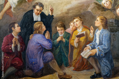 Painting of Saint Jean Baptiste de La Salle. Saint of the Roman Catholic Church. ...