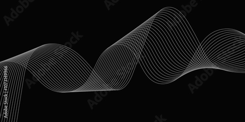 Abstract black background with whit line. Modern template abstract design flowing particles digital frequency track equalizer. abstract wave line for banner, wallpaper background with wave design