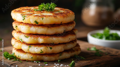 Stack of Golden Placki Ziemniaczane Potato Pancakes with Parsley