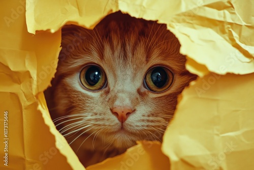 Cat peeking from paper