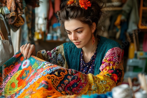 Yiddish embroidery artist stitching folk design