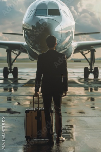 Businessman at an airport with luggage