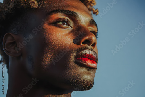 Gros plan sur le visage d'un jeune homme noir avec cheveux blonds