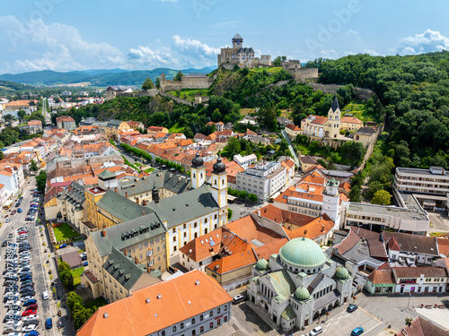 City and Castle in Trenčín, Slovakia - Aerial View of Historic Landscape