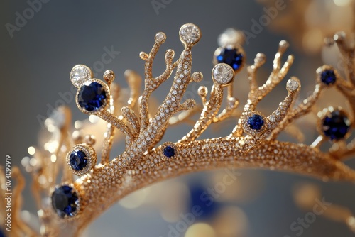 gold crown decorated with diamonds and sapphires