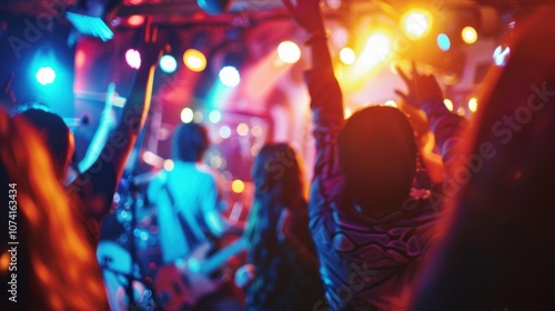 A funky dance floor packed with people grooving to the beats of a live band at a music venue that offers an impressive selection of alcoholfree options.