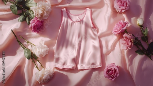 A silk camisole and shorts set in pastel pink, showcasing elegance and comfort, perfect for a chic sleepwear look