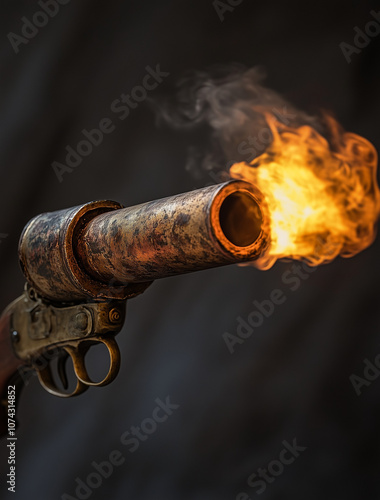 Rusty Steel Blunderbuss Belching Ghostly Flames from Pirate's Hideout