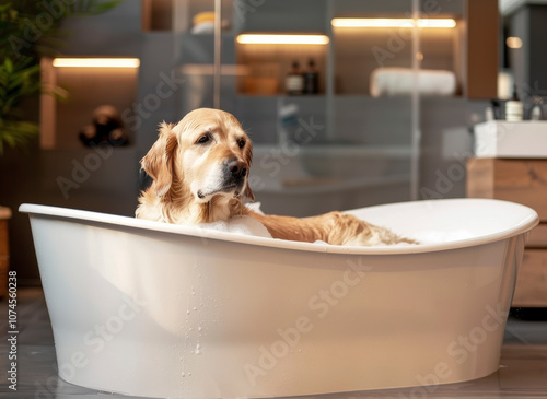 Perro en la bañera.