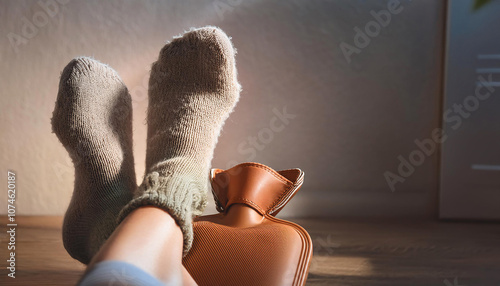 Hot Water Bottle as a Foot Warmer with Cozy Socks