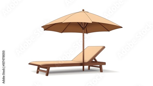 Beach umbrella and Sun lounger. Sunbed with parasol at sand beach. Summer tropical resort with private chaise-longues at seacoast. Empty sun bed at seaside.