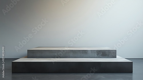 Minimalist display platform in a modern gallery setting with an empty wall.