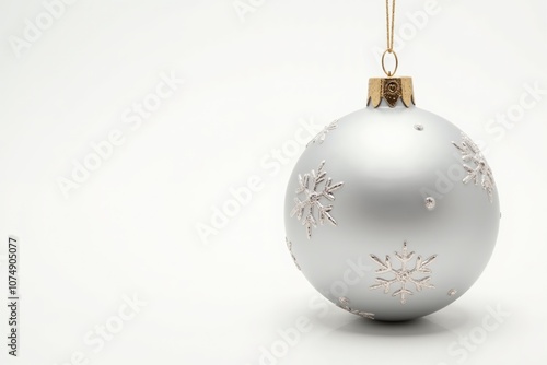 Elegant silver christmas ornament with snowflake design on white background