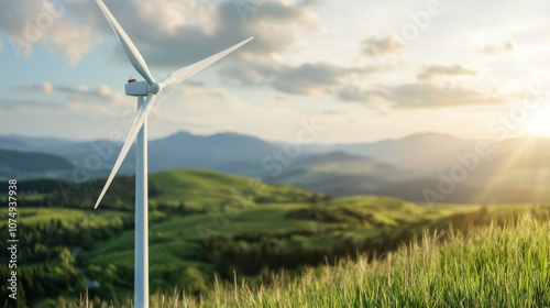 Wind Turbine on a Hilltop at Sunset.