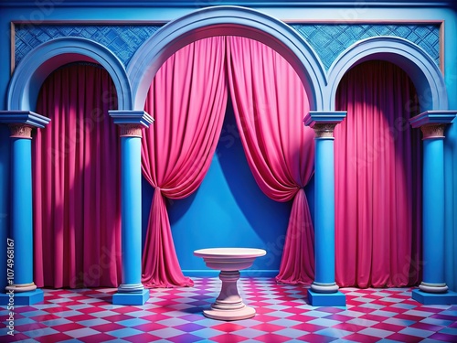 Swirling hues of pink and blue paint a graceful archway, culminating in a pure white pedestal for dreams to reside.