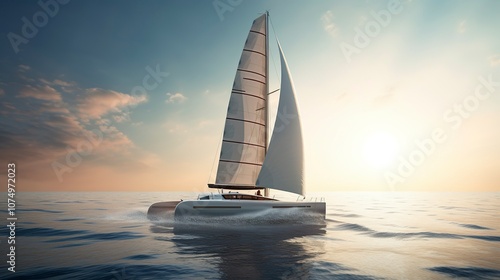 A photo of a modern trimaran sailing