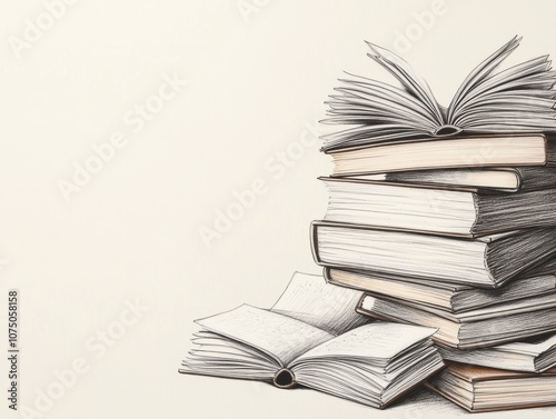 A stack of books with various open and closed positions.