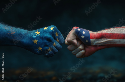 fists against each other with the traps of the USA and EU